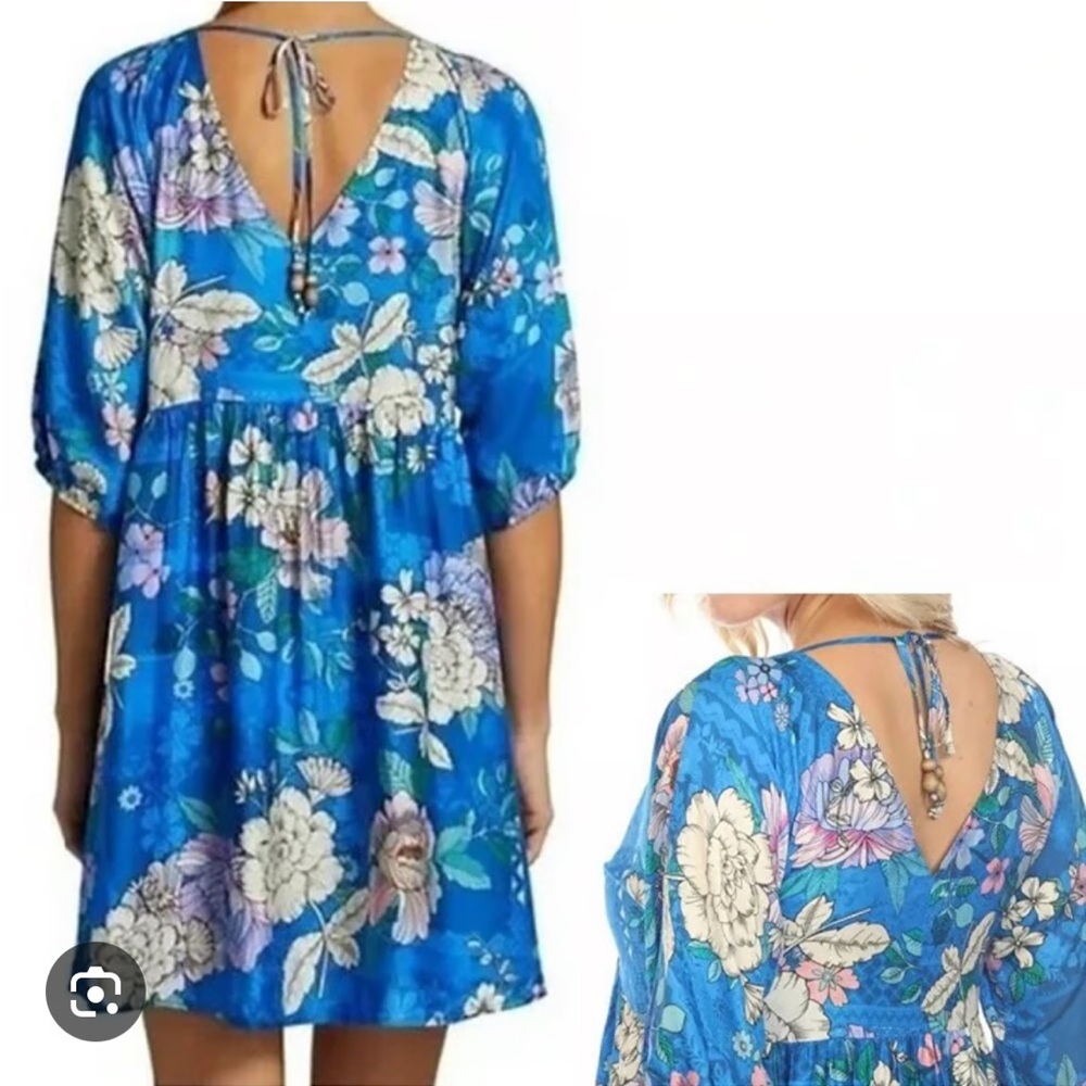 NWT Johnny Was Blue Dove A-Line Floral Silk Rayon Coverup Tunic Dress XL